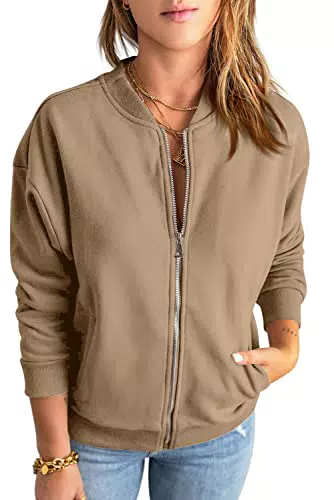 GeGekoko Zip Sweatshirt Damen Oversize Langarm Tops mit Tasche