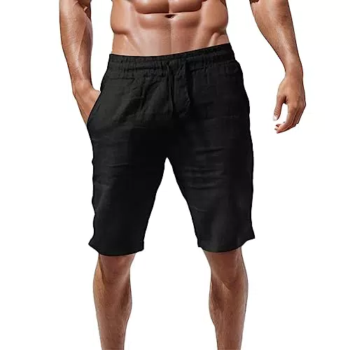 Generisch Herren Shorts Leinen mit Taschen - Sommerliche Cargo Sporthose