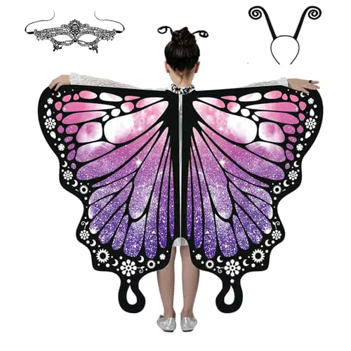 Guittly Schmetterling Kostüm für Kinder mit Umhang und Stirnbändern