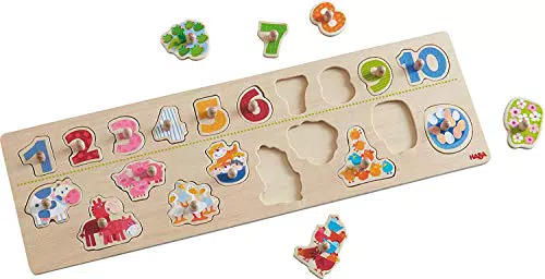 HABA Greifpuzzle Tierischer Zählspaß - Holzspielzeug zum Zahlen lernen für Kinder
