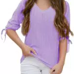 Haloumoning V Ausschnitt T-Shirt für Mädchen, Atmungsaktives Oberteil, Halbarm Top