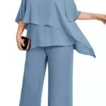 Hanna Nikole Damen Hosenanzug Zweiteiler mit Fledermausärmeln und Chiffon Shirt