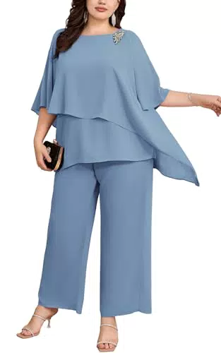 Hanna Nikole Damen Hosenanzug Zweiteiler mit Fledermausärmeln und Chiffon Shirt