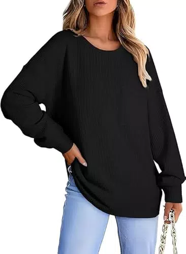 HAWILAND Oversize Langarmshirt Damen mit Fledermausärmeln und Rundhalsausschnitt