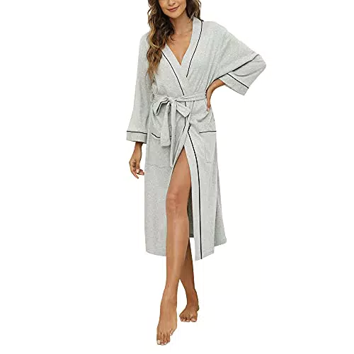 HEARTNICE Damen Morgenmantel aus 100% Baumwolle, leichter Kimono Saunamantel