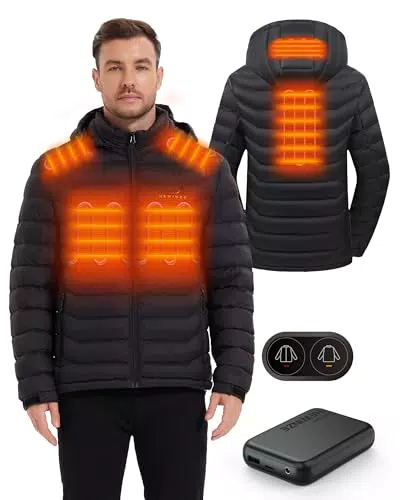 HEWINZE Beheizbare Jacke Herren mit Kapuze für Outdoor, Wandern und Camping