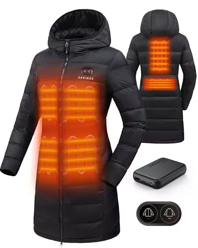 HEWINZE Beheizbare Daunenjacke Herren mit Kapuze – Winddichte Thermojacke für Outdoor