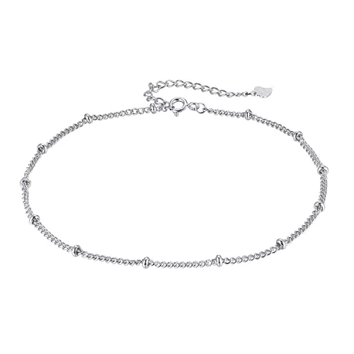 Hifeeled Fußkettchen Silber 925 Damen, verstellbar, mit Kugelperlen für den Sommer