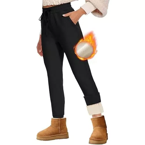 HLTPRO Thermo Jogginghose Damen Thermohose Winter Warme mit Teddy Fleece - Sport Jogginghose Damen Gefütterte mit Taschen Fleece Lined Sweatpants Winterhose Traininghose Freizeithose Dunkelgrau