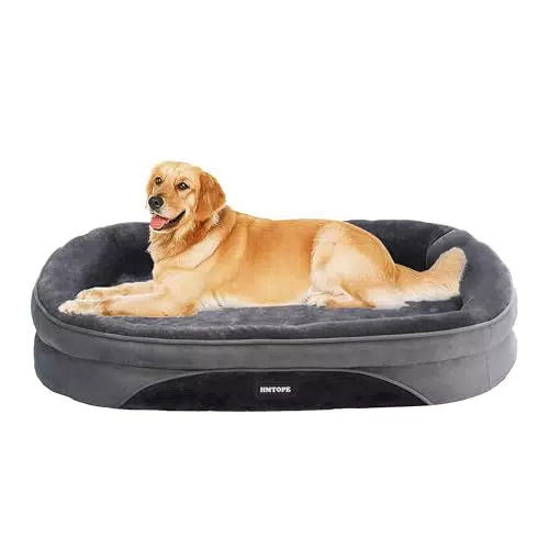 HMTOPE Orthopädisches Hundebett mit Nackenrolle und rutschfester Unterseite