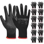 HPHST PU Besichtet Arbeitshandschuhe, 12 Paar Arbeit Handschuhe für Herren und Damen Rutschfeste Montagehandschuhe Gartenhandschuhe mit PU-Beschichtung für Bauarbeiter Mechaniker