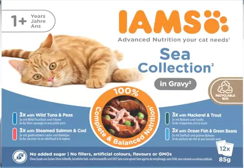 IAMS Delights Seefisch Katzenfutter in Sauce - Multipack mit Fischsorten