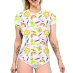 IBAKOM Damen Kurzarm Pyjama Body mit niedlichem Print – Einteiler Schlafanzug
