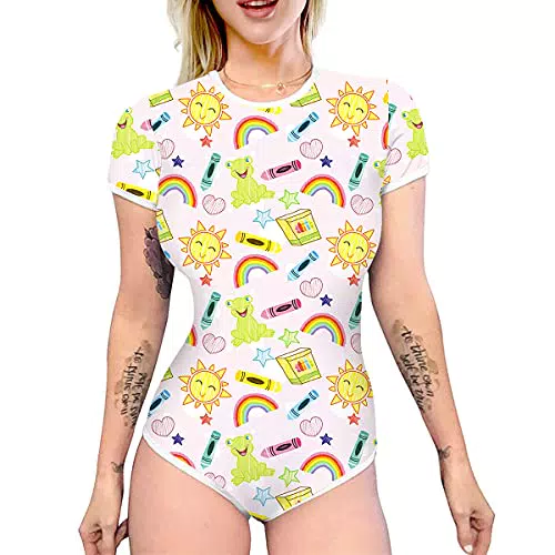 IBAKOM Damen Kurzarm Pyjama Body mit niedlichem Print – Einteiler Schlafanzug