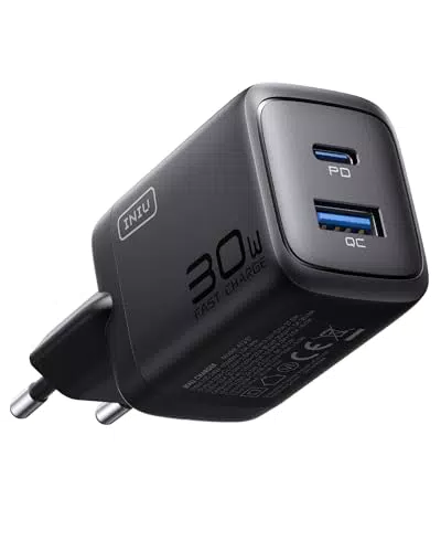 INIU 30W USB-C Ladegerät, 2-Port PD 3.0 Schnellladegerät für iPhone und Samsung