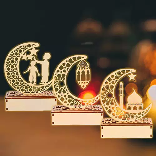 IWTBNOA Ramadan Tischdekoration – Eid Mubarak Holz Lichter und Nachtlicht