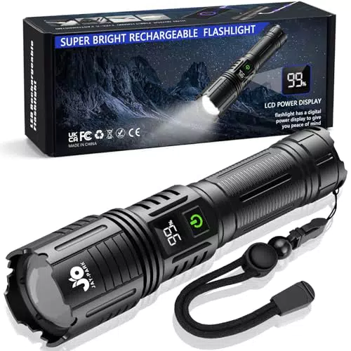 JAY-PARK LED Taschenlampe 500000 Lumen, IP67 Wasserdicht, 5 Lichtmodi, Zoom