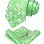 JEMYGINS Paisley Seide Herren Krawatten und Einstecktuch Set mit Krawattenklammer