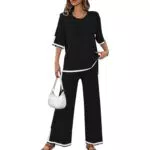 Jetjoy Freizeitanzug Damen Kurzarm Strickpullover mit langer Hose