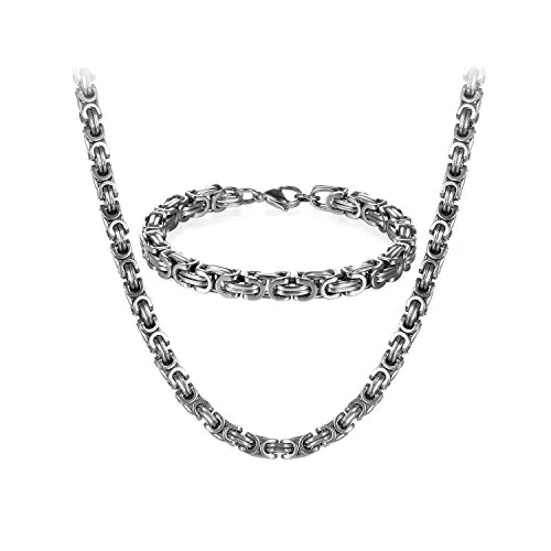 JewelryWe Herren Halskette und Armband - Königskette Byzantinische Ketten