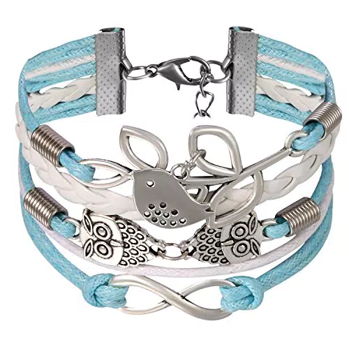JewelryWe Freundschaftsarmband mit Eule und Infinity Zeichen aus Leder und Legierung