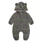 JiAmy 3D Bär Ohren Kapuze Strampler für Unisex, gestrickter Overall für Neugeborene