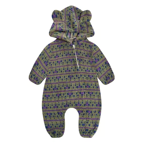 JiAmy 3D Bär Ohren Kapuze Strampler für Unisex, gestrickter Overall für Neugeborene