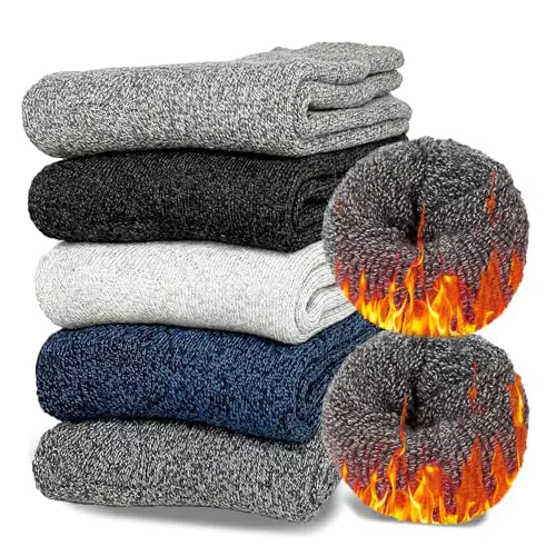 Josnown Thermosocken Herren, 5 Paar Dicke Warme Wintersocken mit Weichem Frotteesohle