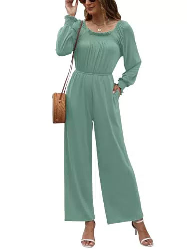 Damen Jumpsuit Sommer mit Rüsche, Hohe Taille und Weitem Bein – Freizeit Overall