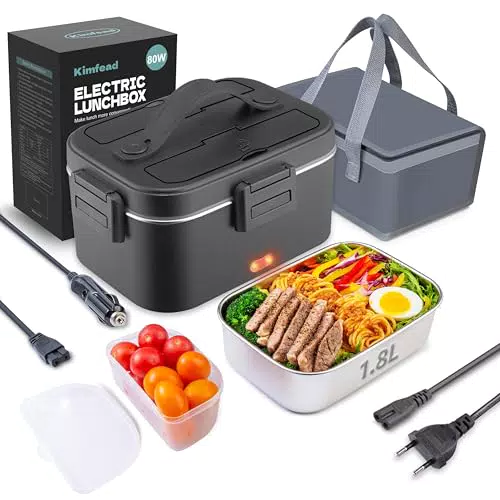 Kimfead Elektrische Lunchbox 80W 1,8L Tragbare Isolierte Wärmebox für Auto und Büro