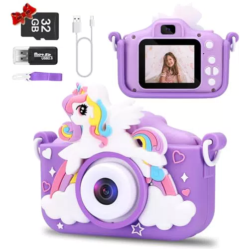 Kinderkamera 1080P Digitalkamera mit Trageband und 32GB Speicherkarte für Kinder
