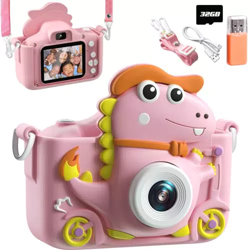 Dinosaurier Kinderkamera mit 1080P Display und 32GB Speicher für Jungen und Mädchen