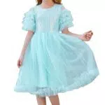 Mädchen Kleid mit Gittergewebe und Pailletten - A-Linien, Kurzarm