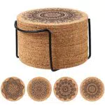 Kork Untersetzer für Gläser – Wiederverwendbare Mandala Glasuntersetzer mit Rack