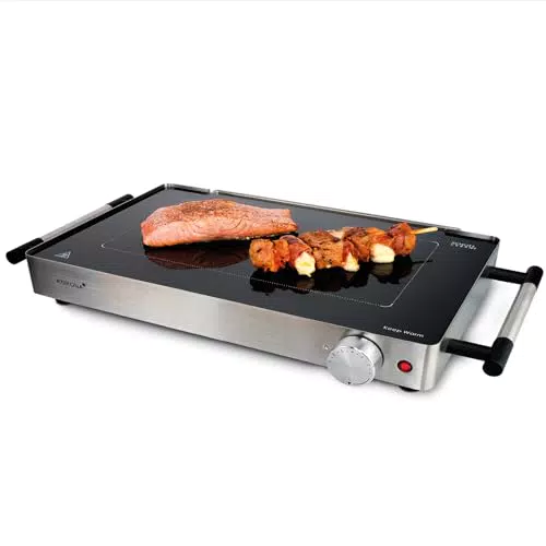 Korona 46100 Tischgrill 2 in 1 mit Warmhalteplatte, 800 Watt, Edelstahlgehäuse