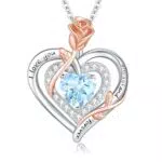 LAVUMO Halskette Damen Silber 925 Doppel Herz Geburtsstein Schmuck Geschenke