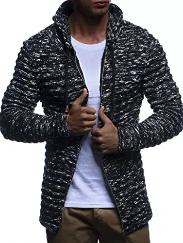 Leif Nelson Strickjacke Herren mit Kapuze und Reißverschluss - Cardigan für Winter
