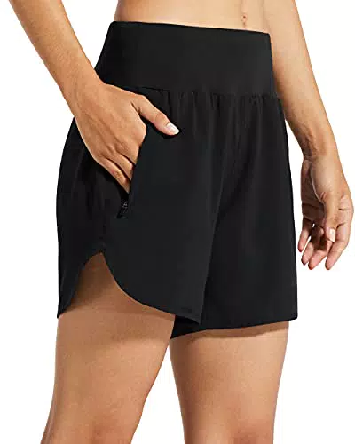Libin Sporthose Damen Kurz Laufshorts mit Liner und Reißverschlusstaschen