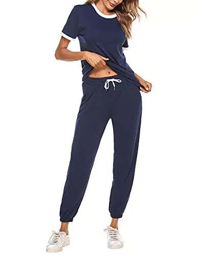 Litherday Damen Jogginganzug Kurz Baumwolle Sportanzug Freizeitanzug