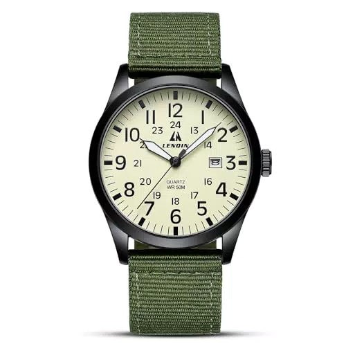 LN LENQIN Herren Uhr - Militärische, wasserdichte Analog Quarz Armbanduhr mit Datum