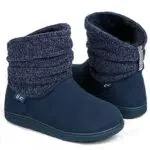 LongBay Damen Hausschuhe Chenille Strick Booties mit Memory Foam und Kunstfell