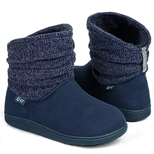 LongBay Damen Hausschuhe Chenille Strick Booties mit Memory Foam und Kunstfell