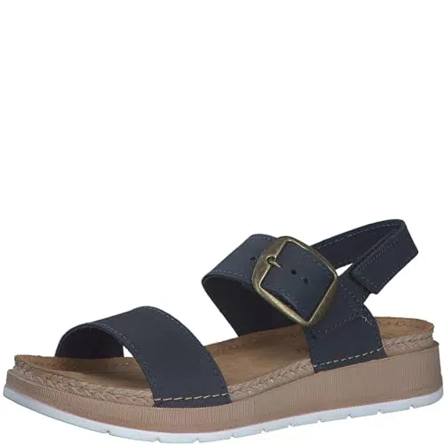 MARCO TOZZI Damen Sandalen flach aus Leder mit Klettverschluss