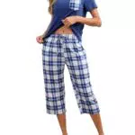 Mchodare Damen Schlafanzug Kurzarm Pyjama mit 3/4 Hose und Taschen