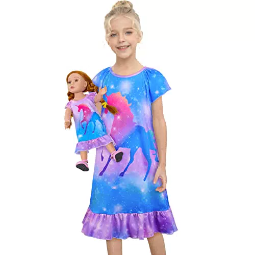 MHJY Nachthemd Mädchen Einhorn Nachtwäsche Prinzessin Pyjamas für Puppen