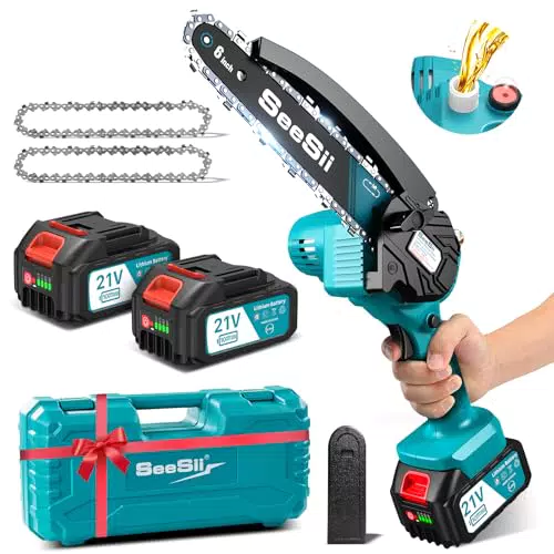 Mini Kettensäge mit Akku 8000mAh, Seesii 6 Zoll Mini Kettensäge Elektro mit Automatischer Öler und 2 Akku 4000mAh