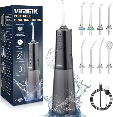 Elektrische Munddusche Vimmk Zahndusche - Kabellos, 5 Modi & 8 Düsen, USB-C, IPX7 Wasserdicht