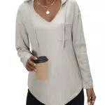 Nadeer Kapuzenpullover Damen Hoodie V-Ausschnitt mit Taschen für Herbst
