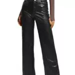 Navneet Damen Lederhose Kunstleder Wide Leg High Waist für Party und Festival
