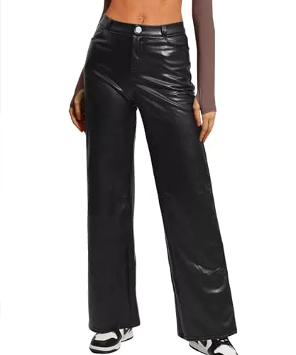 Navneet Damen Lederhose Kunstleder Wide Leg High Waist für Party und Festival